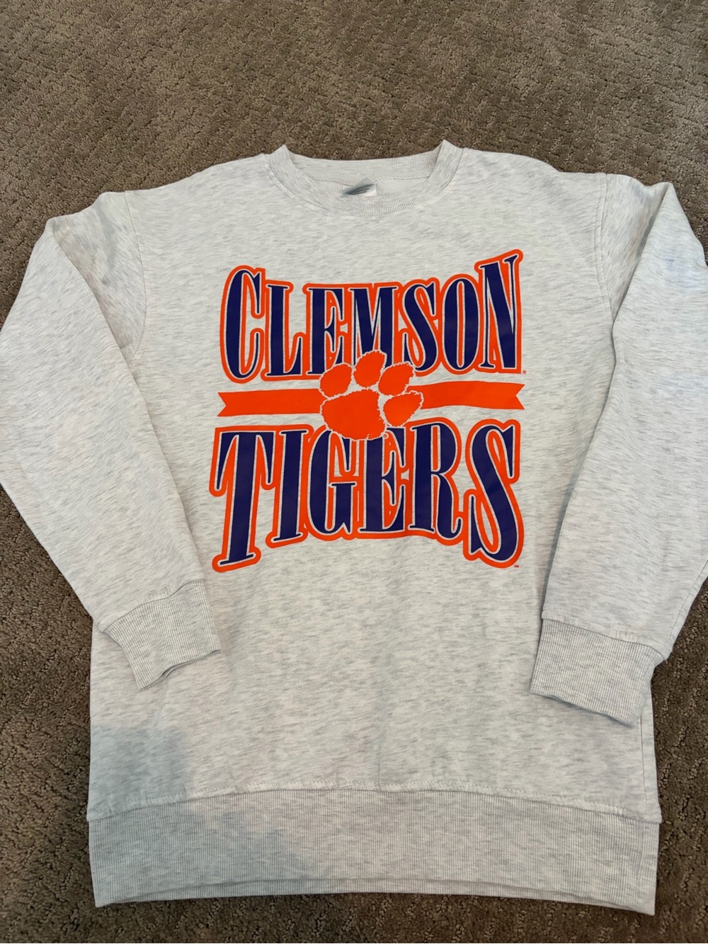 Rivalry Threads Gray Crewneck with Orange and Purple Clemson Tigers Logo